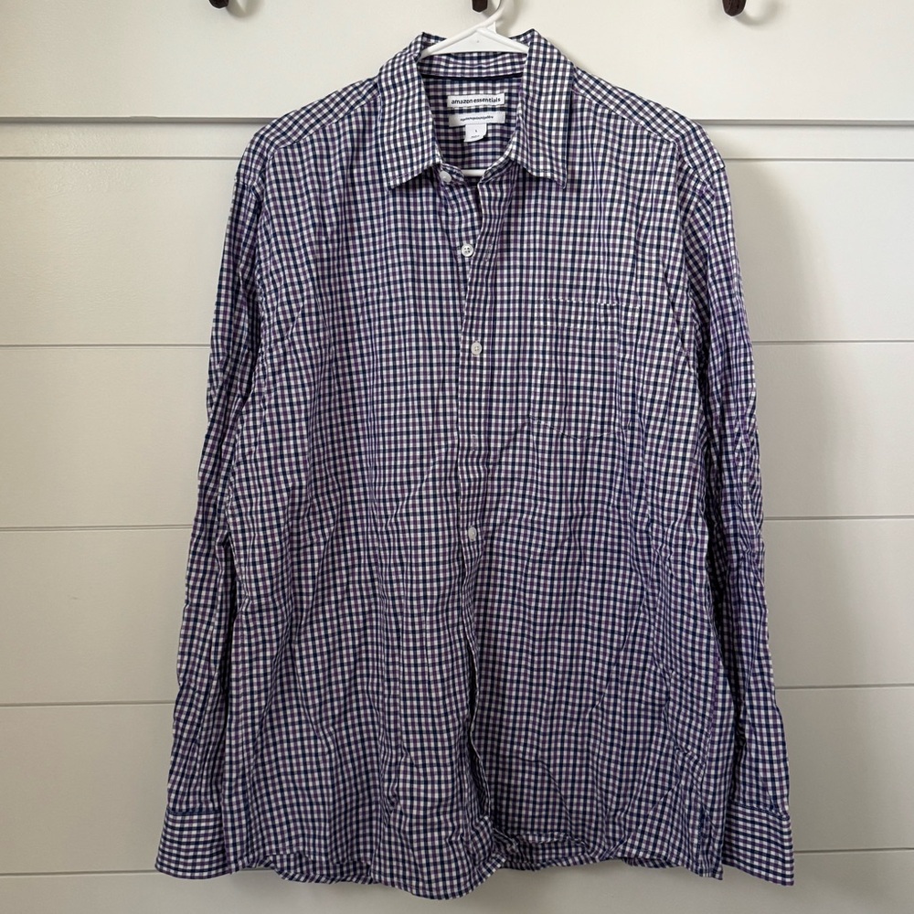 Amazon Essentials Blue and White Casual Button Down Shirt, Men’s L
